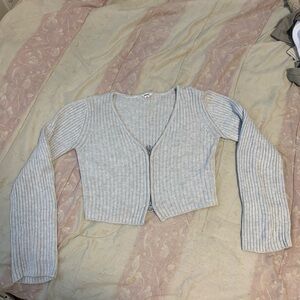 Garage Cropped Ribbed Zip Up Cardigan